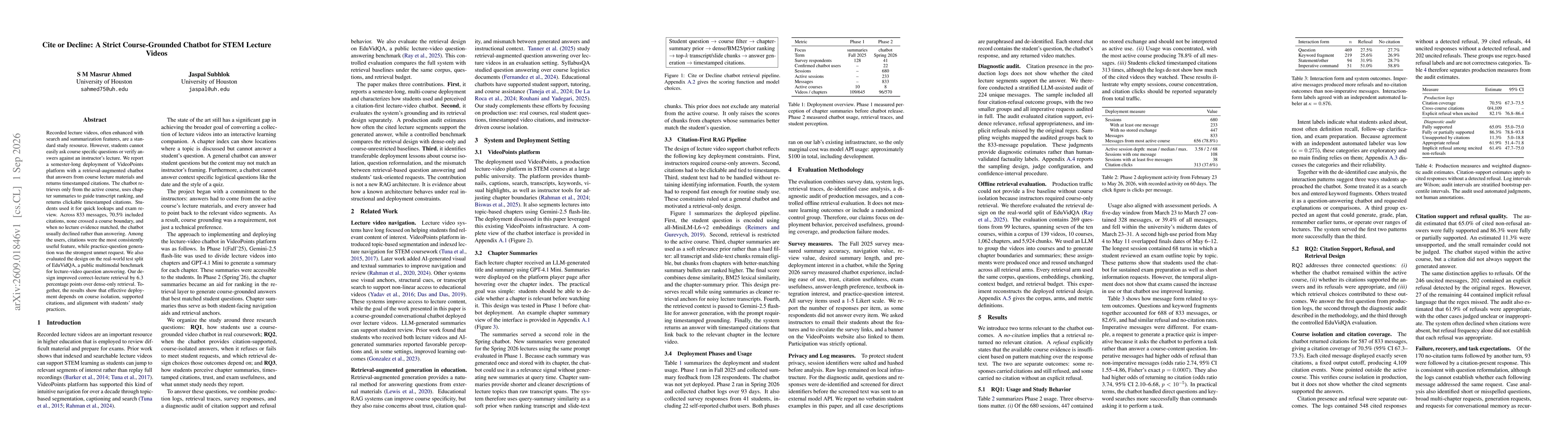 Thumbnail for Cite or Decline: A Strict Course-Grounded Chatbot for STEM Lecture Videos
