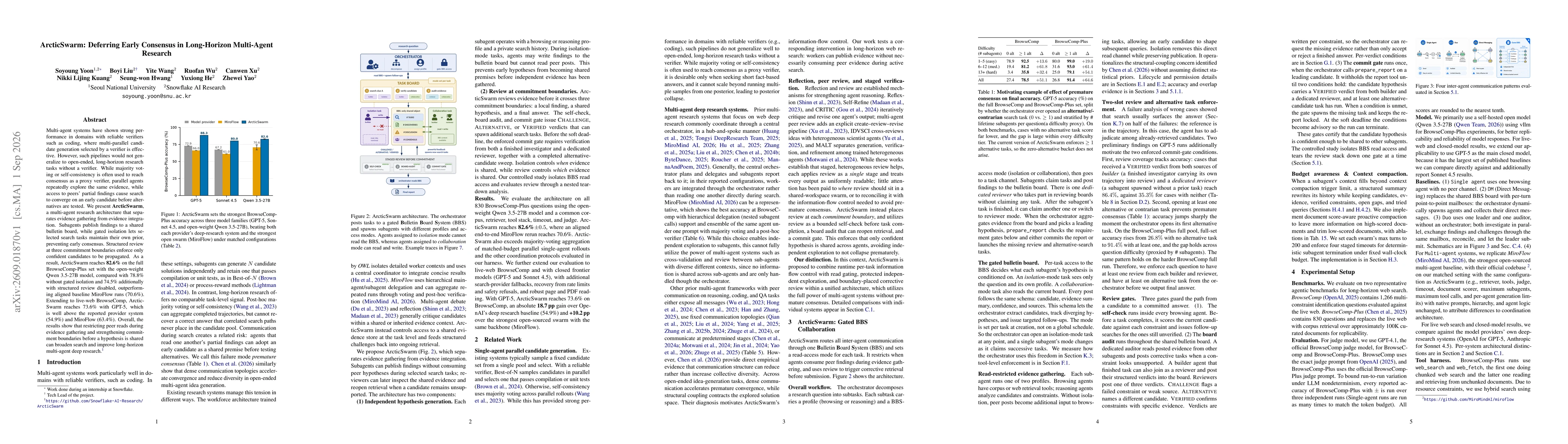 Thumbnail for ArcticSwarm: Deferring Early Consensus in Long-Horizon Multi-Agent Research