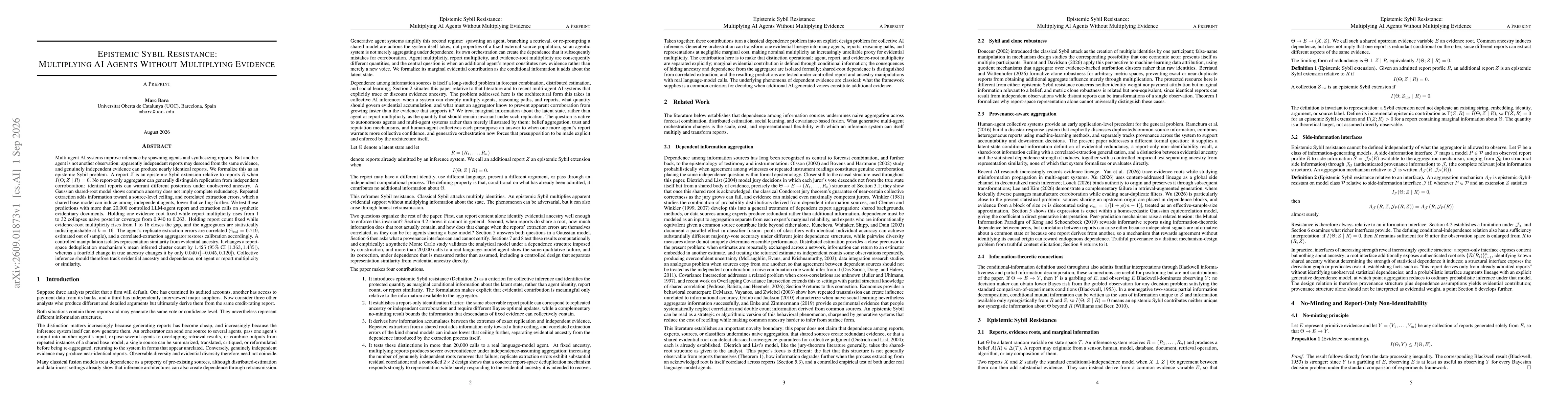 Thumbnail for Epistemic Sybil Resistance: Multiplying AI Agents Without Multiplying Evidence