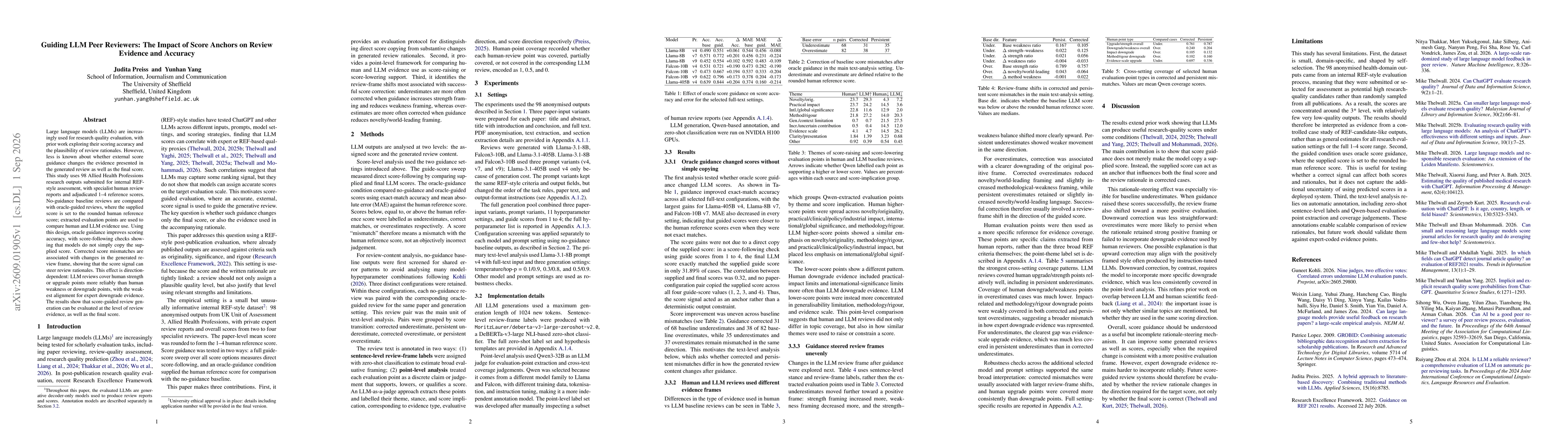 Thumbnail for Guiding LLM Peer Reviewers: The Impact of Score Anchors on Review Evidence and Accuracy