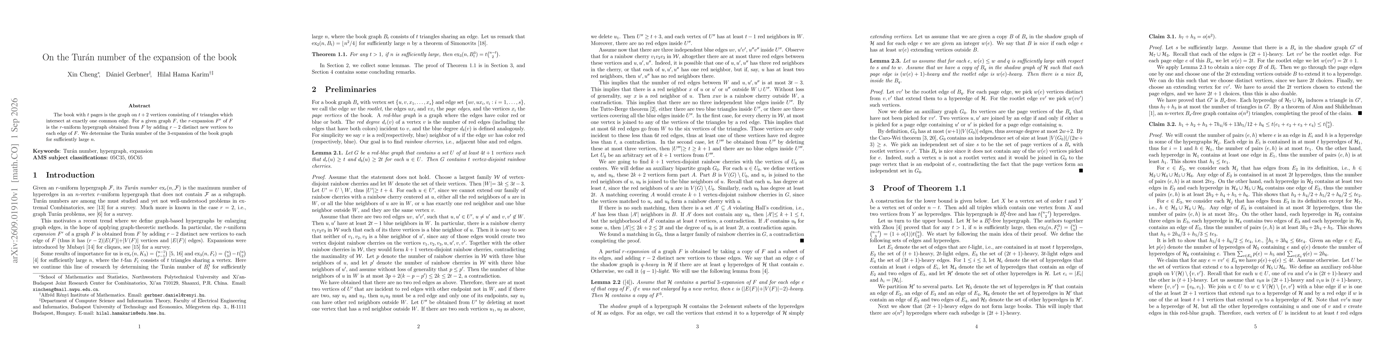 Thumbnail for On the Turán number of the expansion of the book