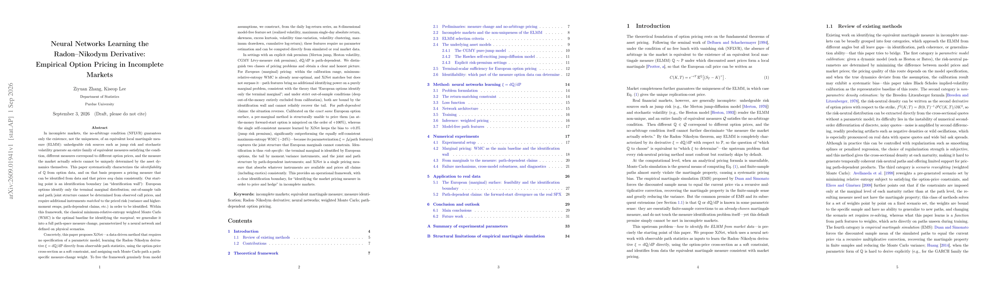 Thumbnail for Neural Networks Learning the Radon--Nikodym Derivative: Empirical Option Pricing in Incomplete Markets