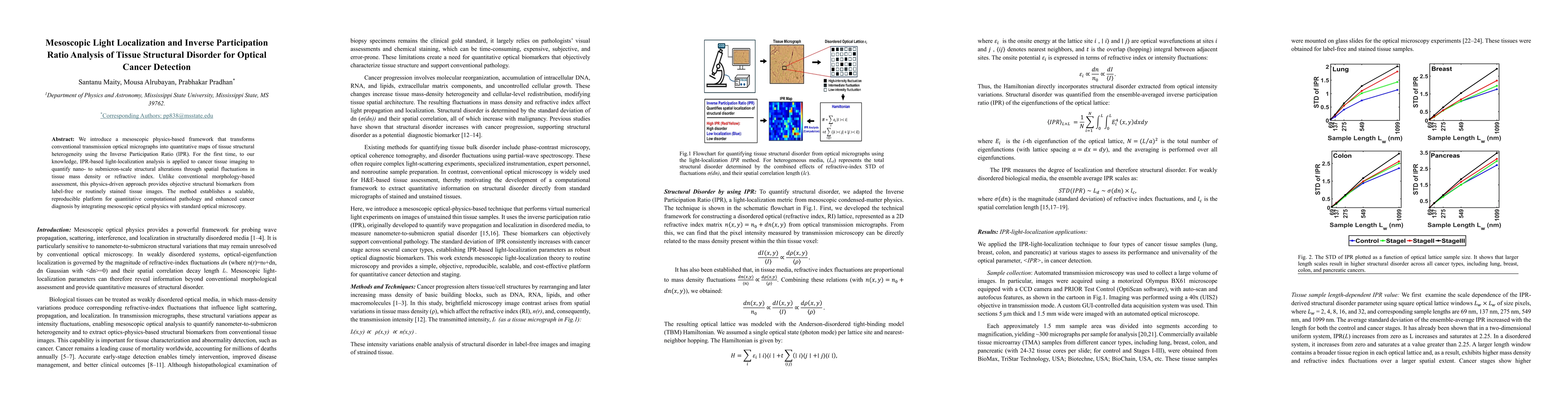 Thumbnail for Mesoscopic Light Localization and Inverse Participation Ratio Analysis of Tissue Structural Disorder for Optical Cancer Detection