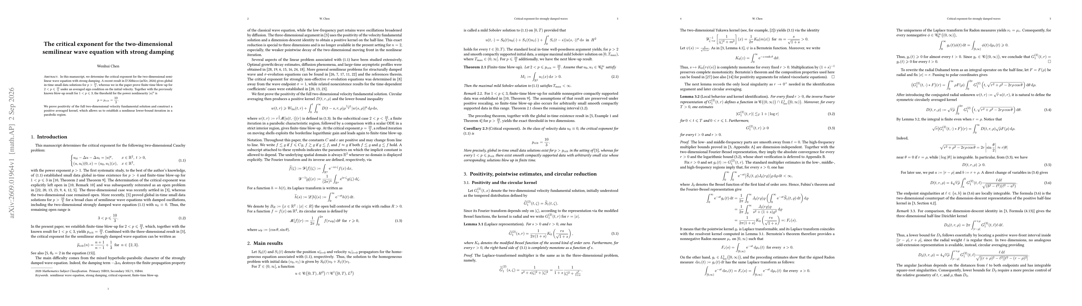 Thumbnail for The critical exponent for the two-dimensional semilinear wave equation with strong damping
