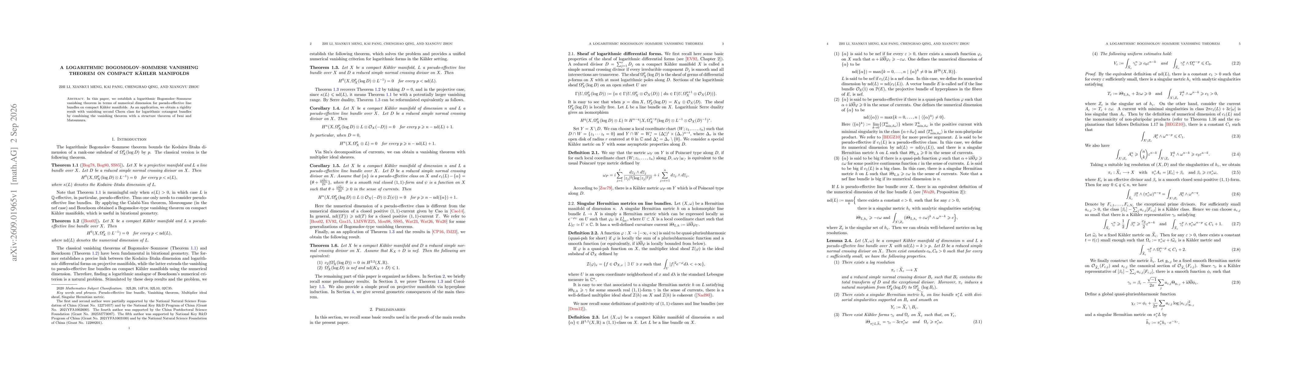 Thumbnail for A logarithmic Bogomolov--Sommese vanishing theorem on compact Kähler manifolds