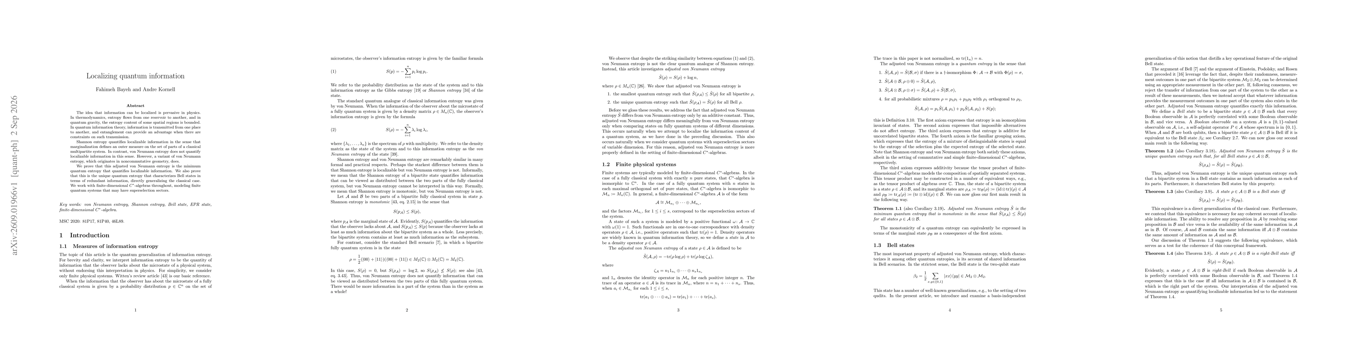 Thumbnail for Localizing quantum information