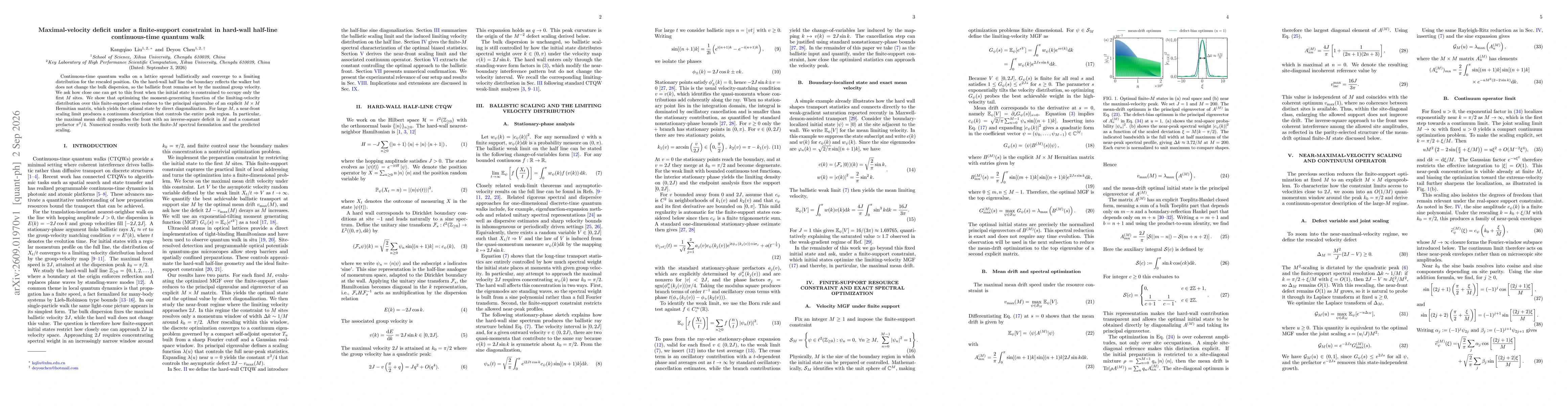 Thumbnail for Maximal-velocity deficit under a finite-support constraint in hard-wall half-line continuous-time quantum walk