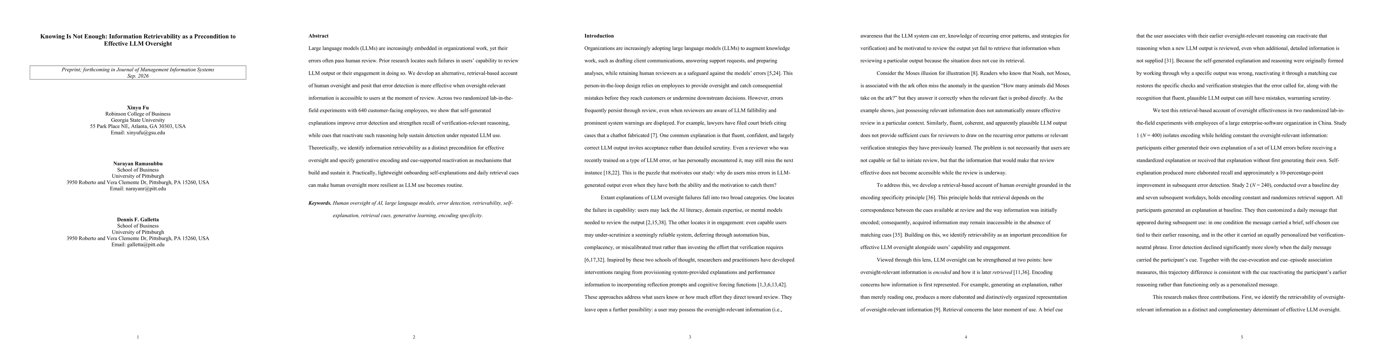 Thumbnail for Knowing Is Not Enough: Information Retrievability as a Precondition to Effective LLM Oversight