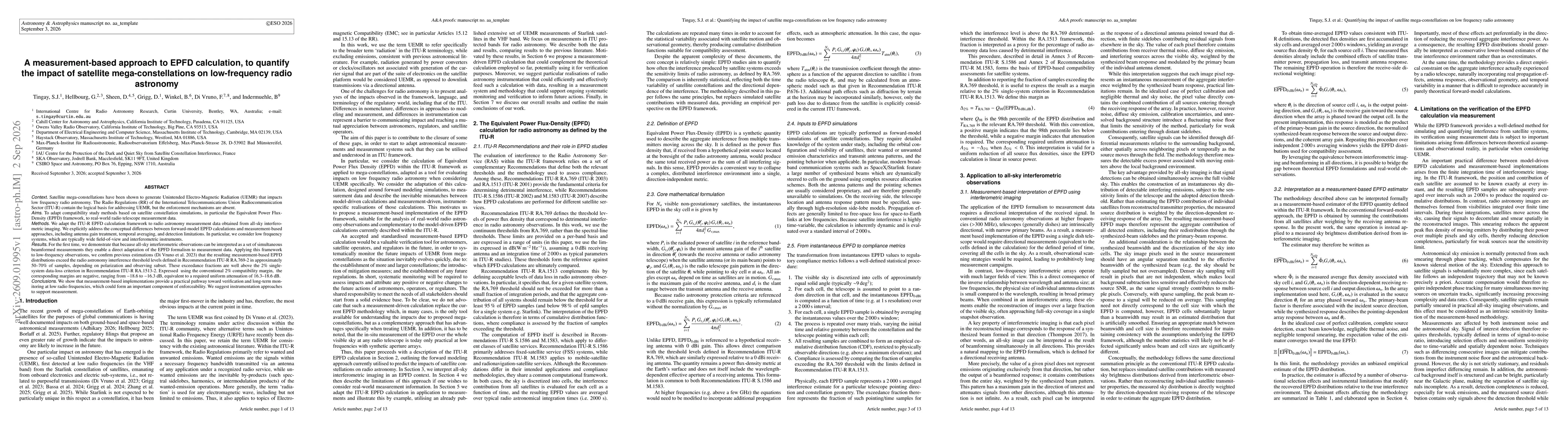 Thumbnail for A measurement-based approach to EPFD calculation, to quantify the impact of satellite mega-constellations on low-frequency radio astronomy