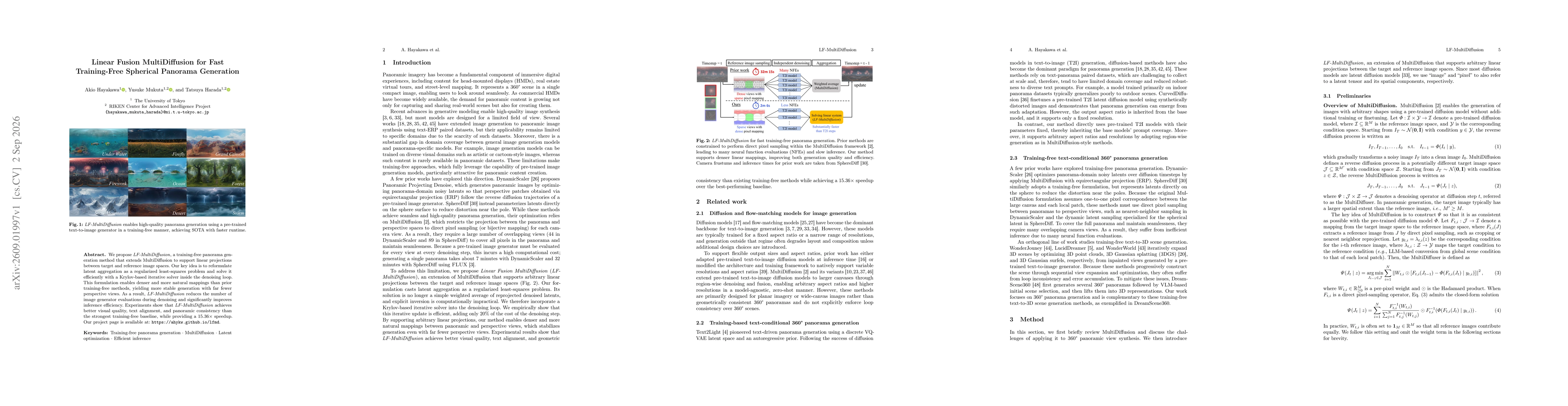 Thumbnail for Linear Fusion MultiDiffusion for Fast Training-Free Spherical Panorama Generation