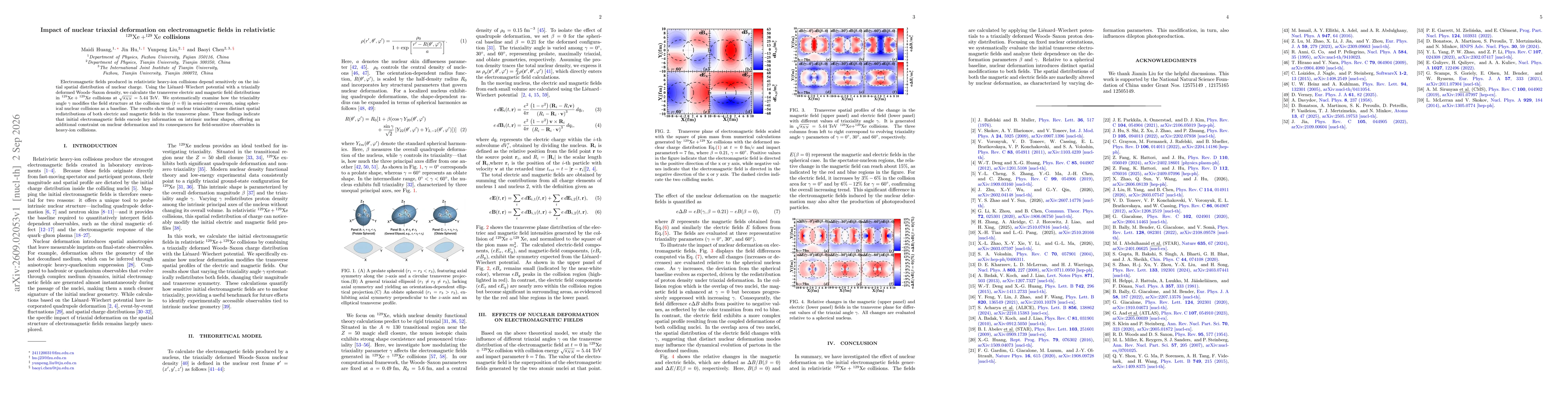 Thumbnail for Impact of nuclear triaxial deformation on electromagnetic fields in relativistic $^{129}\mathrm{Xe}+^{129}\mathrm{Xe}$ collisions