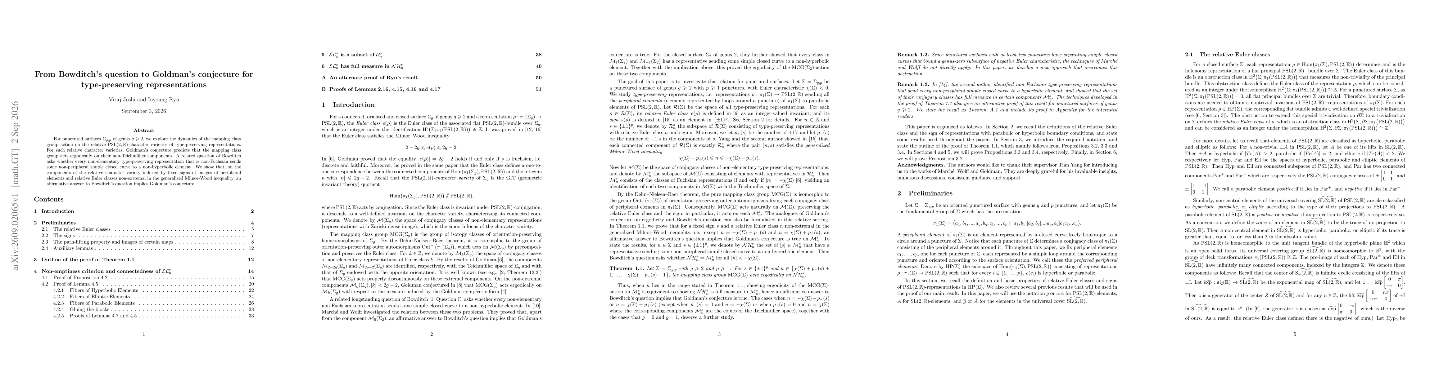 Thumbnail for From Bowditch question to Goldman conjecture for type-preserving representations