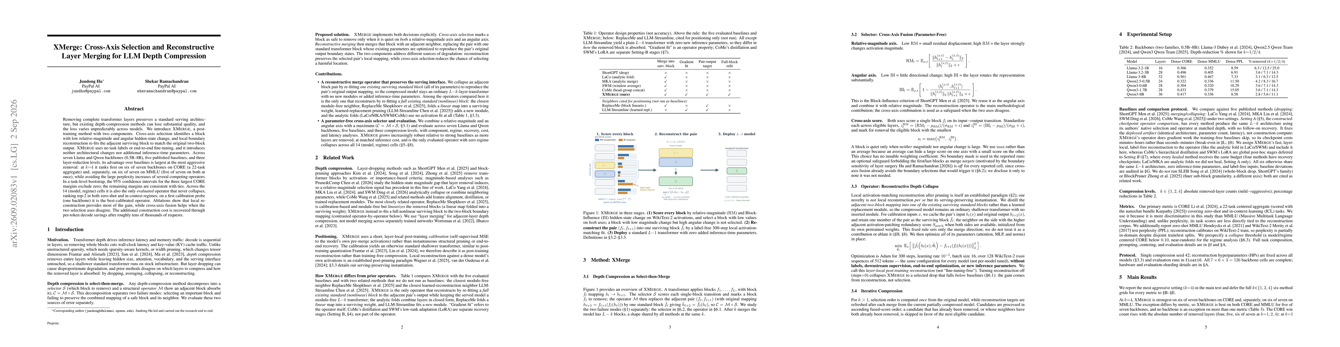 Thumbnail for XMerge: Cross-Axis Selection and Reconstructive Layer Merging for LLM Depth Compression