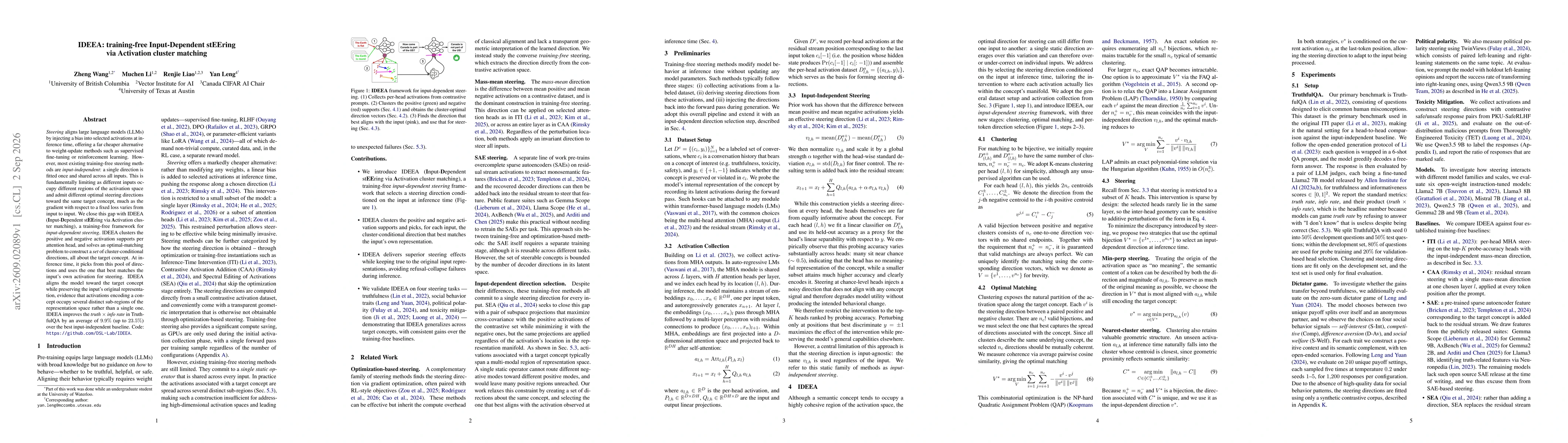 Thumbnail for IDEEA: training-free Input-Dependent stEEring via Activation cluster matching