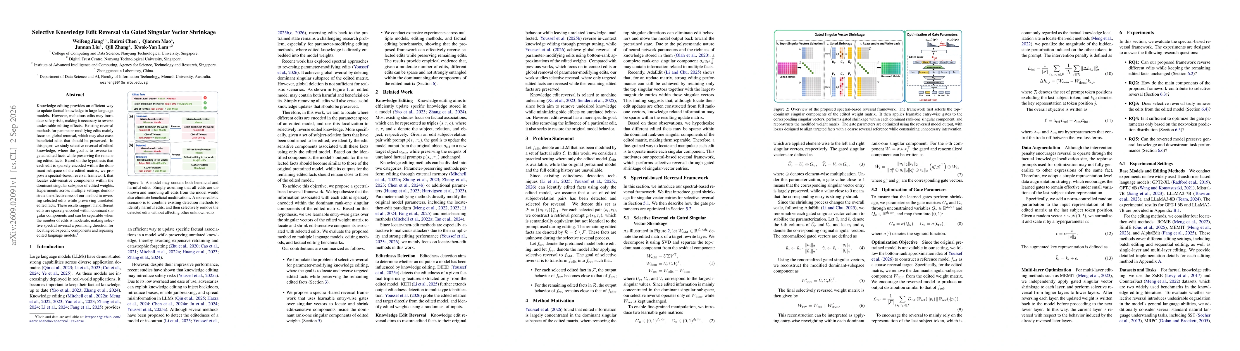 Thumbnail for Selective Knowledge Edit Reversal via Gated Singular Vector Shrinkage