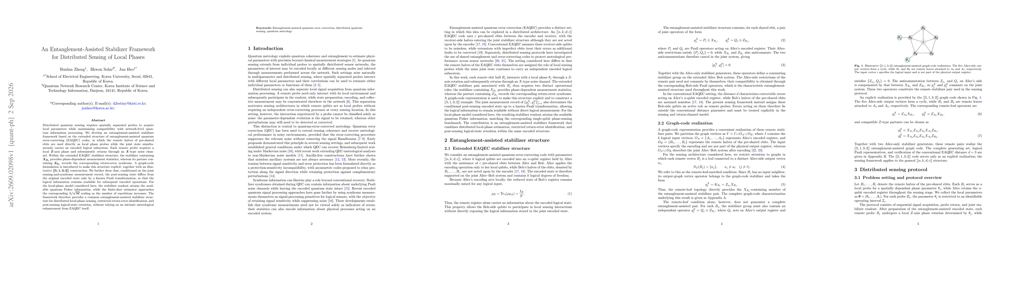 Thumbnail for An Entanglement-Assisted Stabilizer Framework for Distributed Sensing of Local Phases