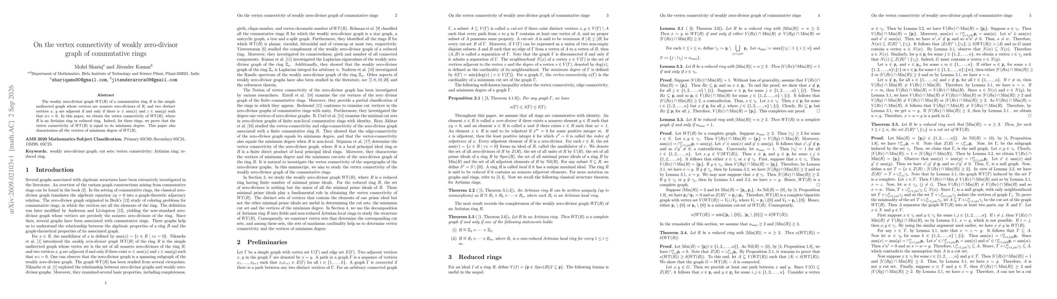 Thumbnail for On the vertex connectivity of weakly zero-divisor graph of commutative rings