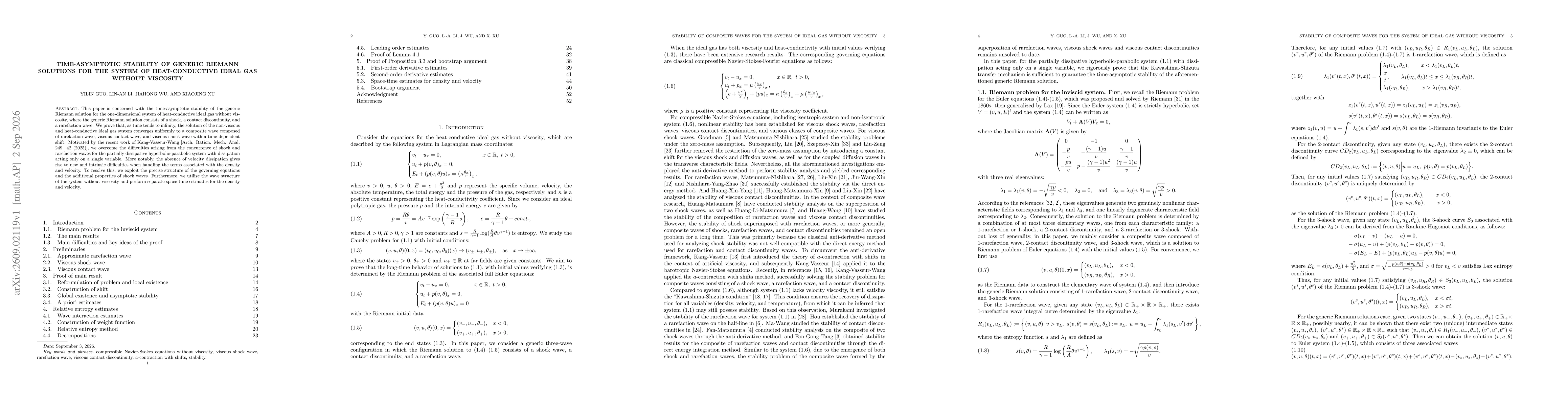 Thumbnail for Time-asymptotic stability of generic Riemann solutions for the system of heat-conductive ideal gas without viscosity