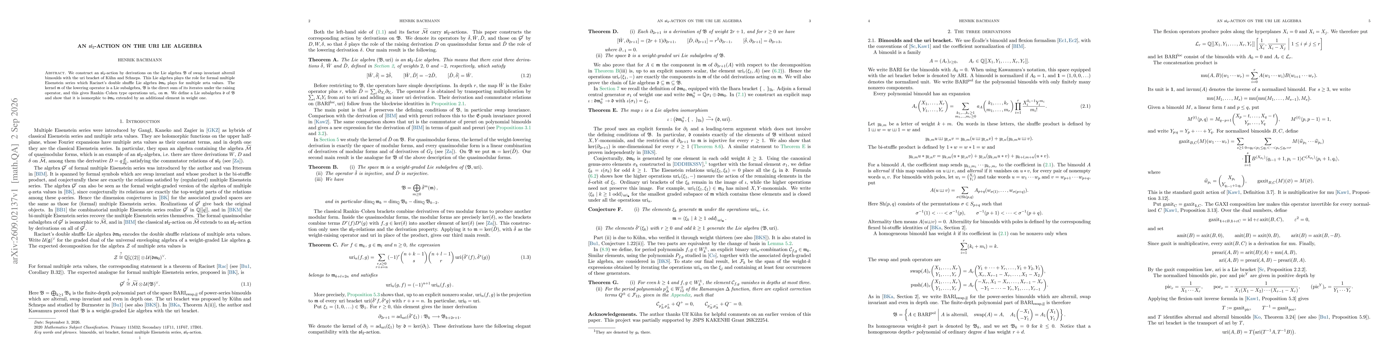 Thumbnail for $\mathfrak{sl}_2$-action on the uri Lie algebra