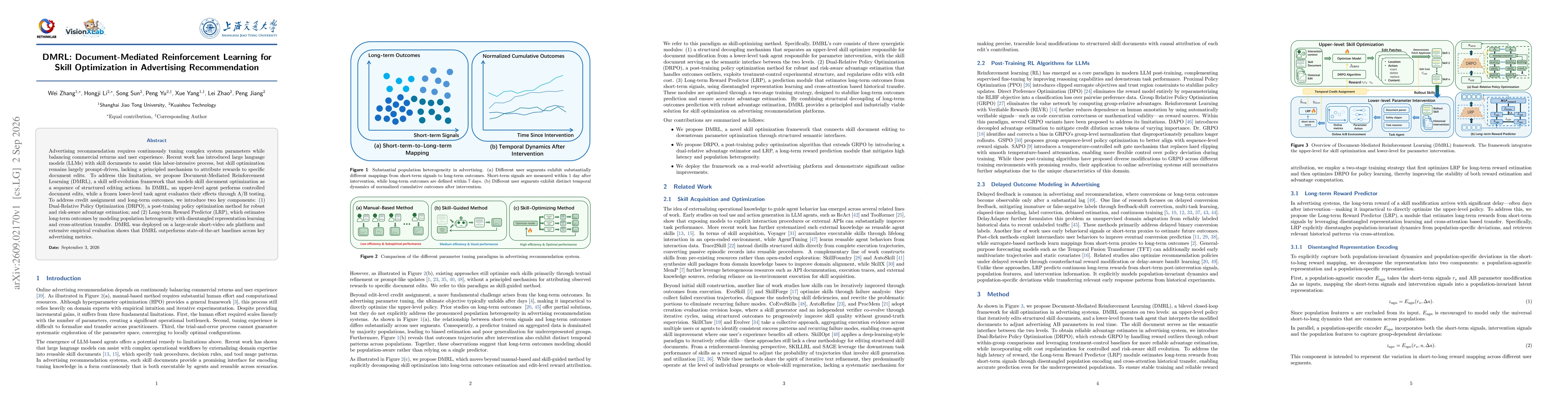 Thumbnail for DMRL: Document-Mediated Reinforcement Learning for Skill Optimization in Advertising Recommendation