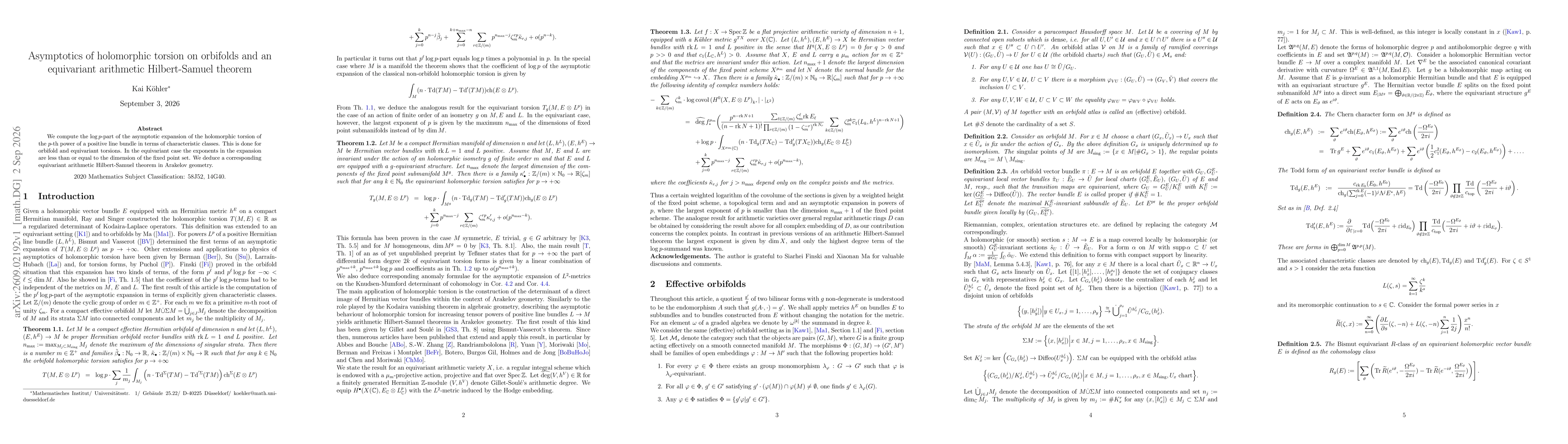 Thumbnail for Asymptotics of holomorphic torsion on orbifolds and an equivariant arithmetic Hilbert-Samuel theorem