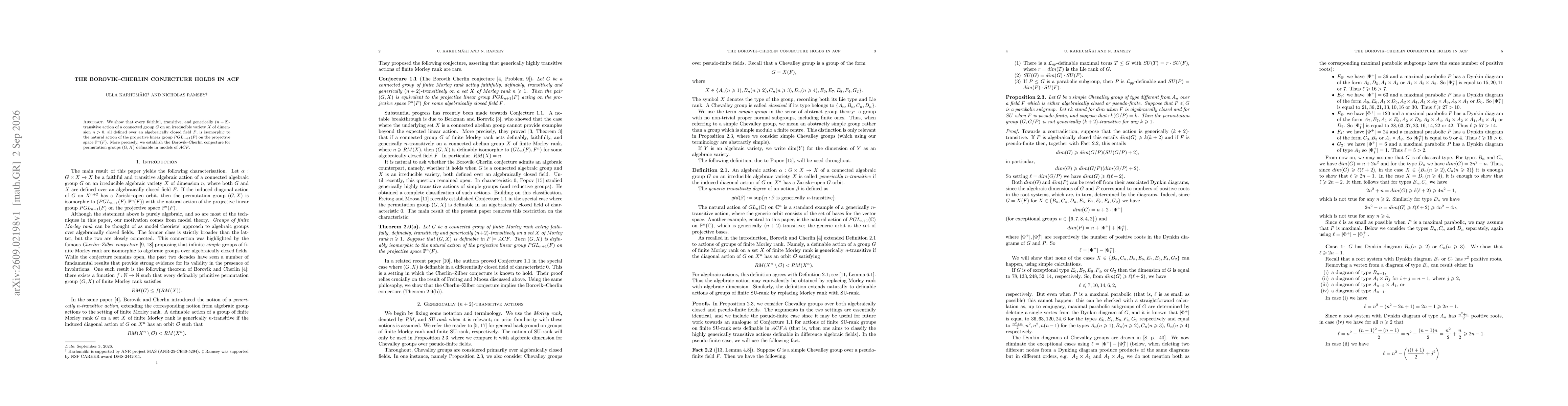 Thumbnail for The Borovik-Cherlin conjecture holds in ACF