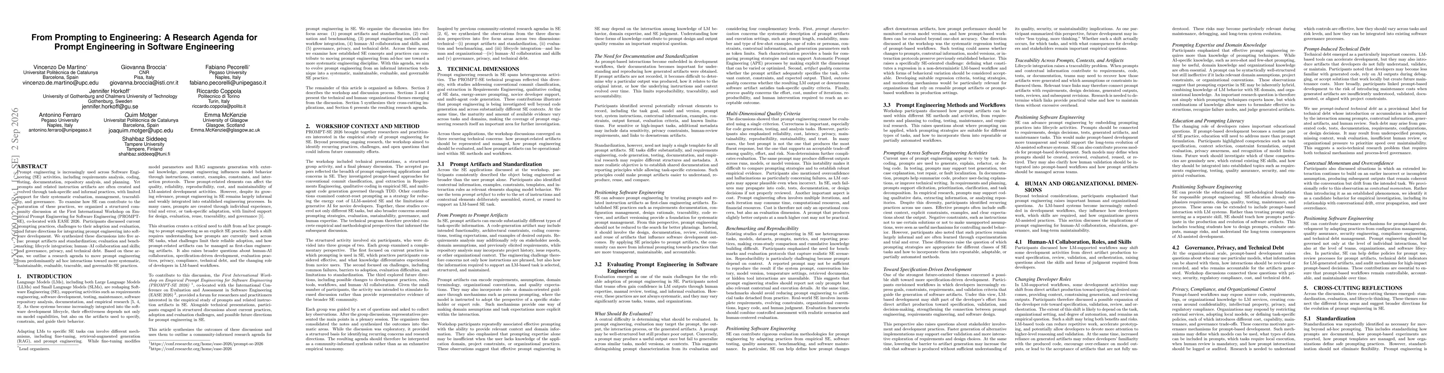 Thumbnail for From Prompting to Engineering: A Research Agenda for Prompt Engineering in Software Engineering