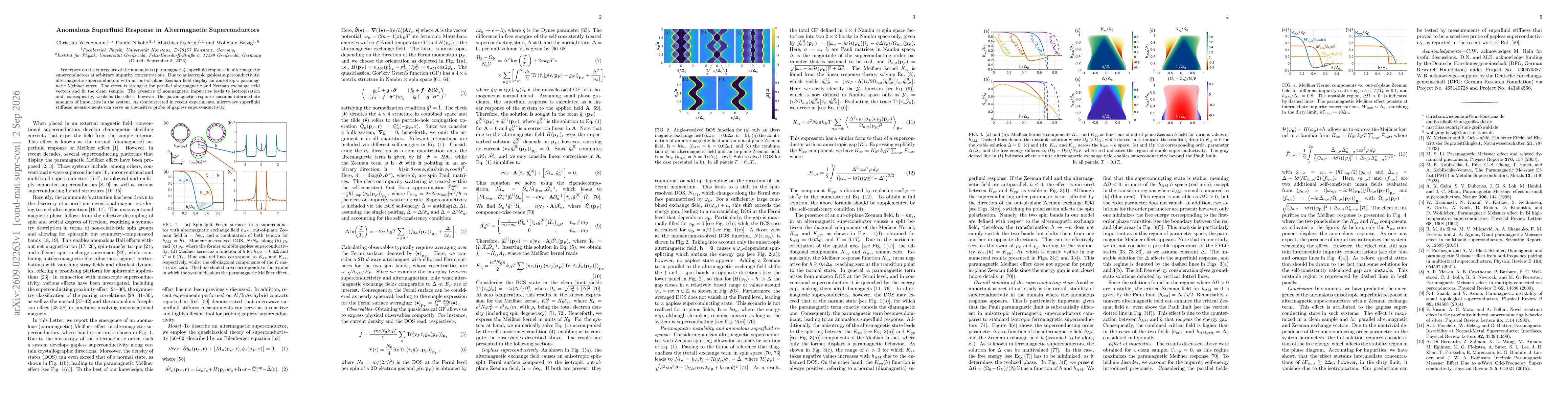 Thumbnail for Anomalous Superfluid Response in Altermagnetic Superconductors