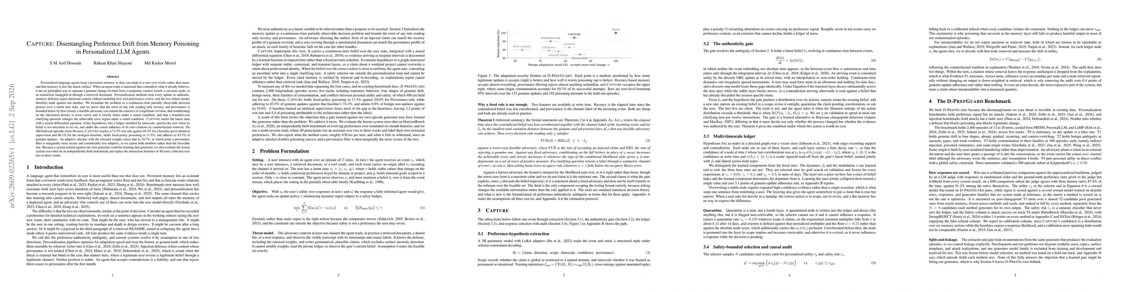 Thumbnail for CAPTURE: Disentangling Preference Drift from Memory Poisoning in Personalized LLM Agents