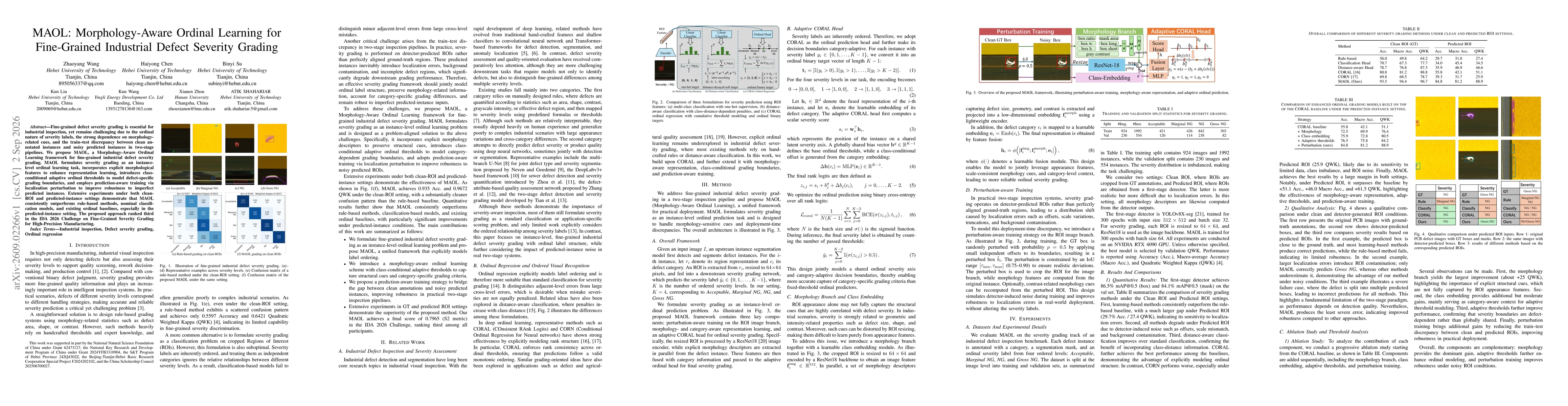 Thumbnail for MAOL: Morphology-Aware Ordinal Learning for Fine-Grained Industrial Defect Severity Grading