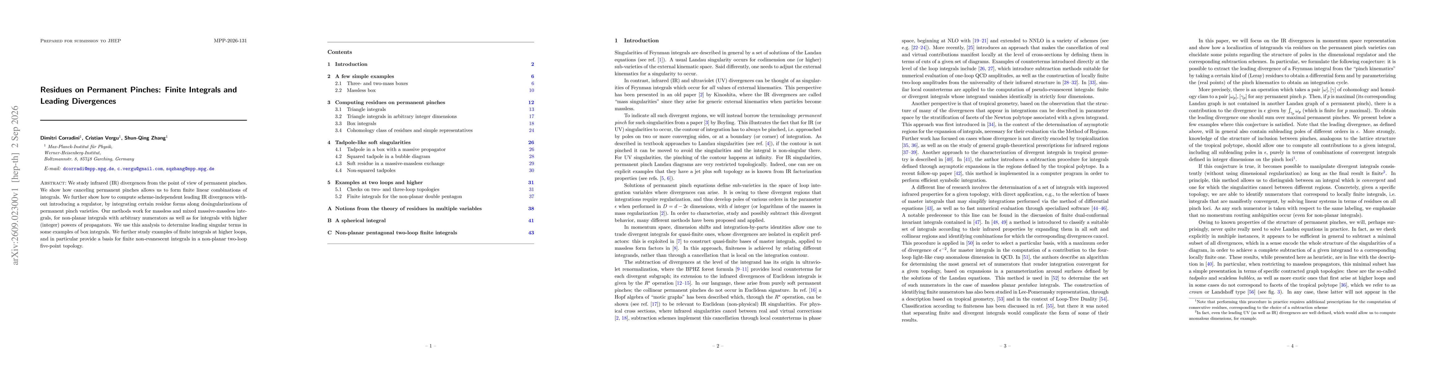 Thumbnail for Residues on Permanent Pinches: Finite Integrals and Leading Divergences