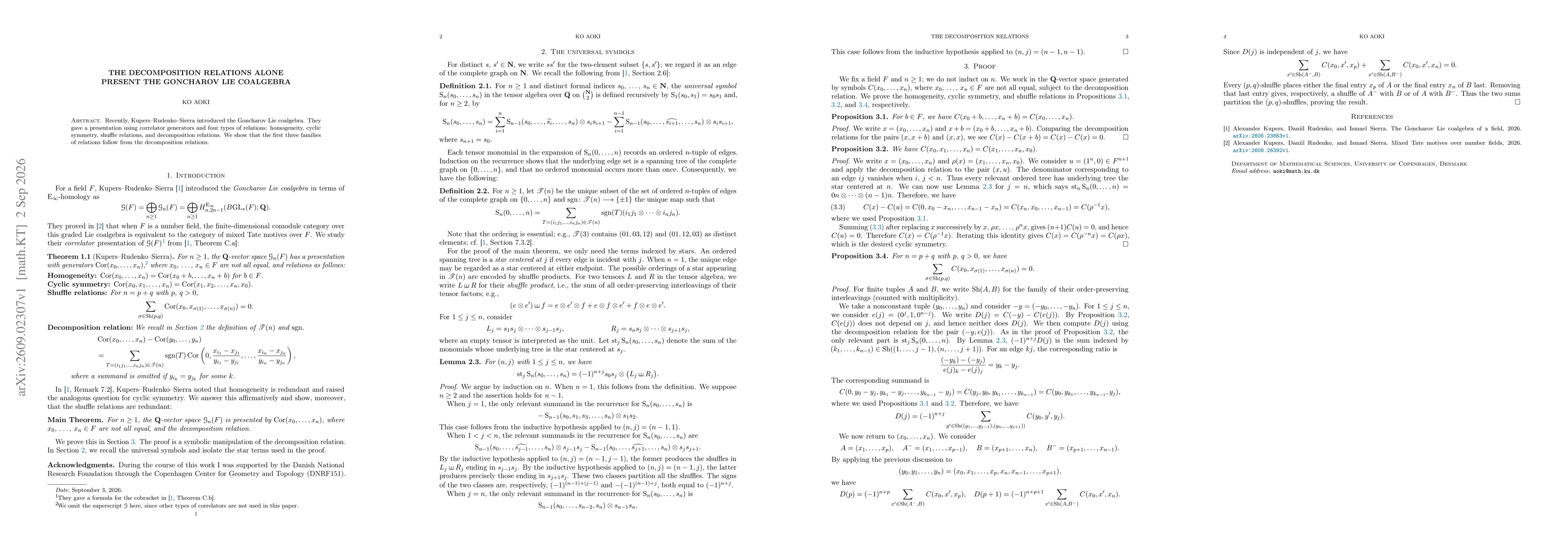 Thumbnail for The decomposition relations alone present the Goncharov Lie coalgebra