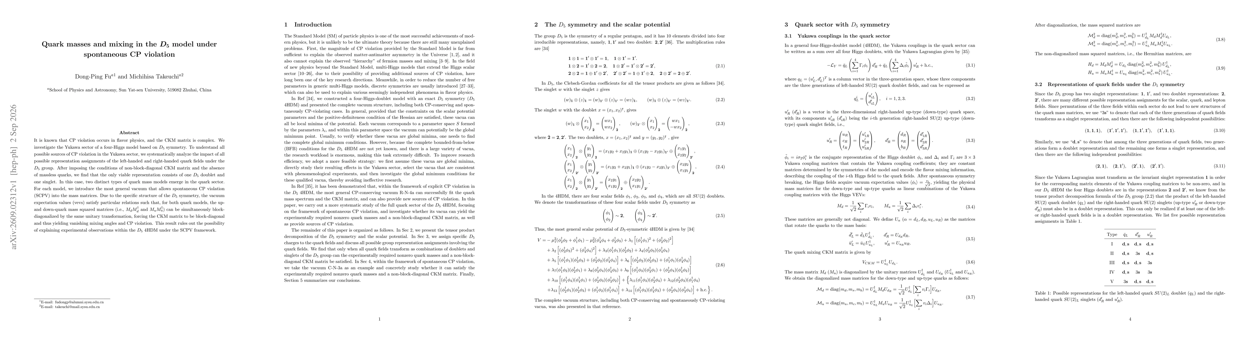 Thumbnail for Quark masses and mixing in the D_5 model under spontaneous CP violation