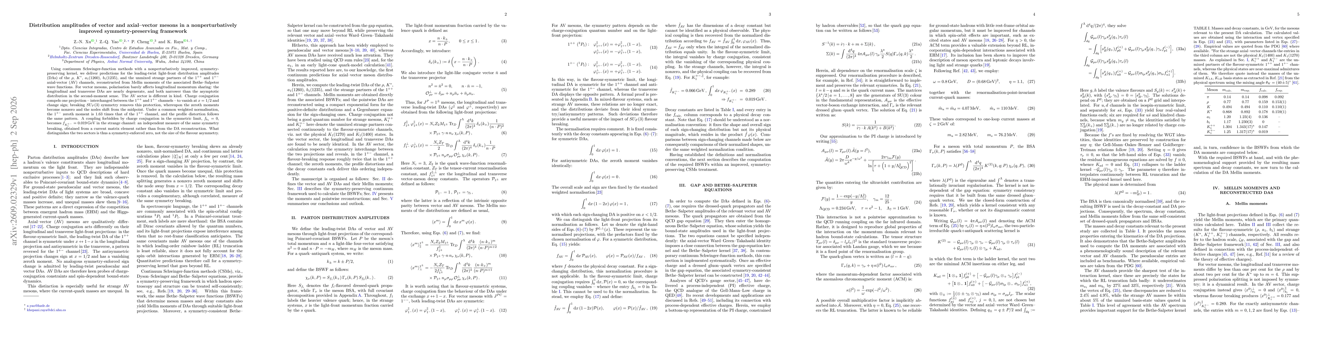 Thumbnail for Distribution amplitudes of vector and axial-vector mesons in a nonperturbatively improved symmetry-preserving framework