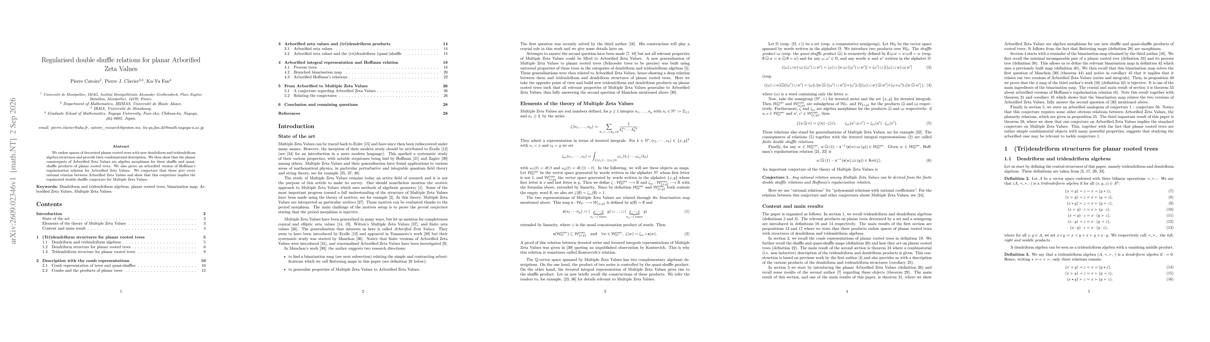 Thumbnail for Regularised double shuffle relations for planar Arborified Zeta Values