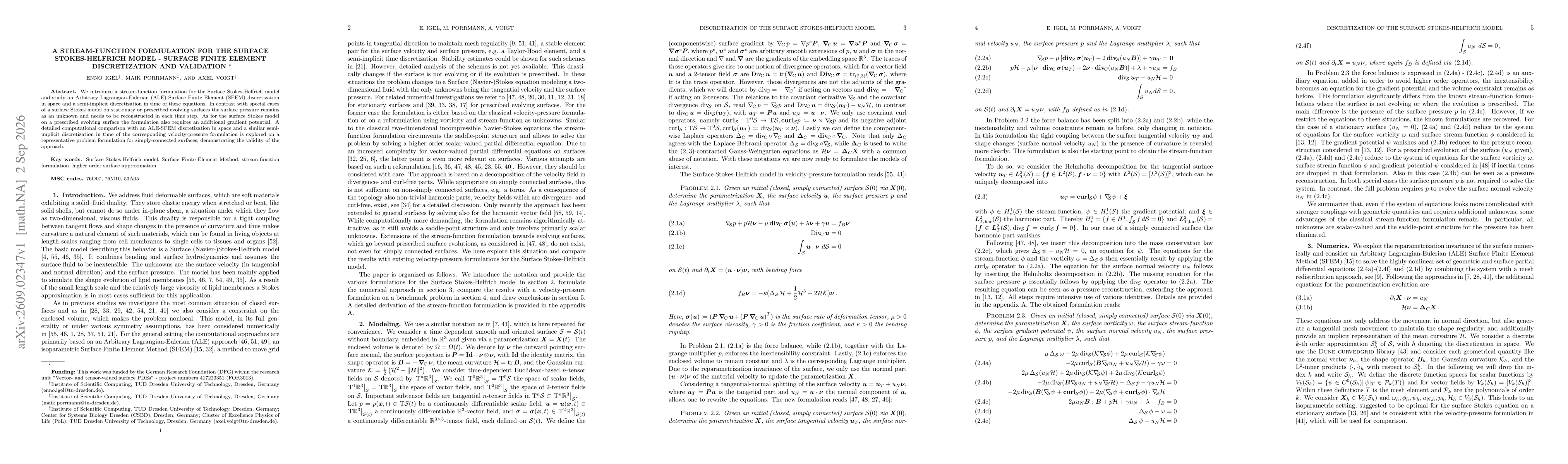 Thumbnail for A Stream-Function Formulation for the Surface Stokes-Helfrich Model - Surface Finite Element Discretization and Validation