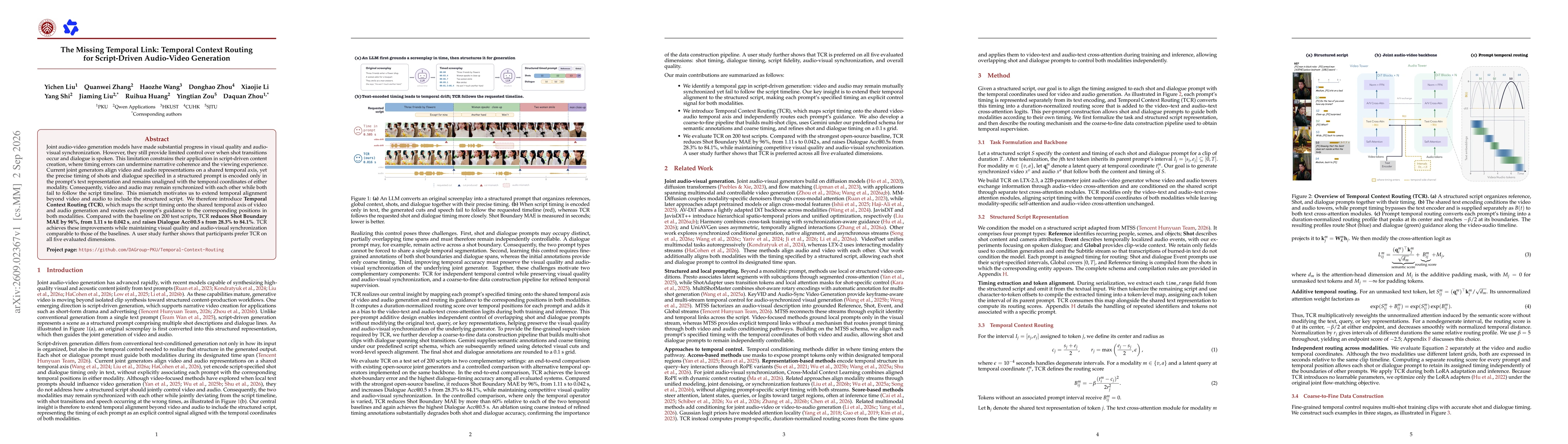 Thumbnail for The Missing Temporal Link: Temporal Context Routing for Script-Driven Audio-Video Generation