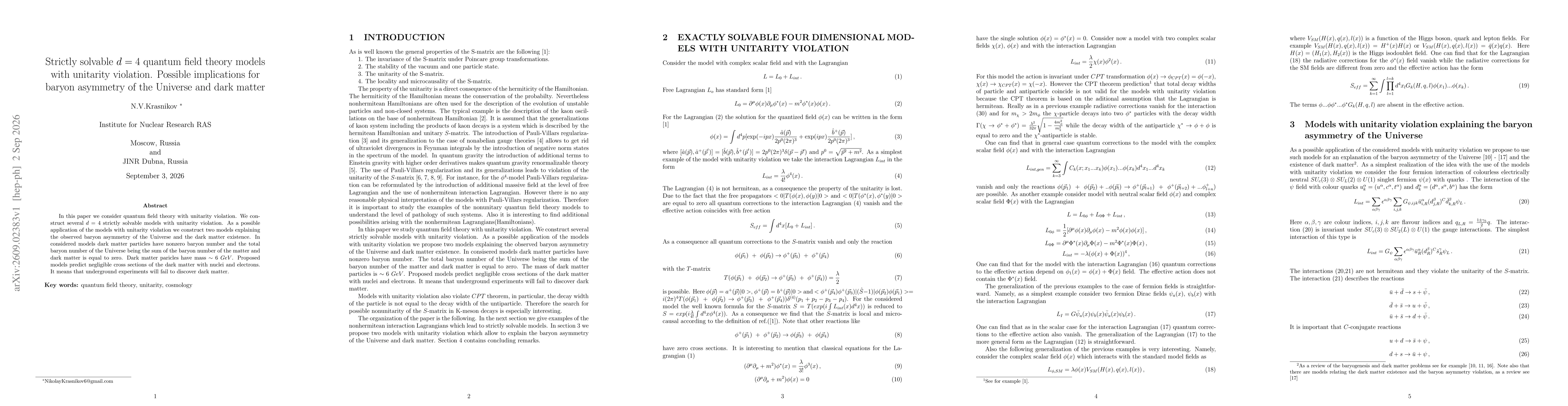 Thumbnail for Strictly solvable $d=4$ quantum field theory models with unitarity violation. Possible implications for baryon asymmetry of the Universe and dark matter
