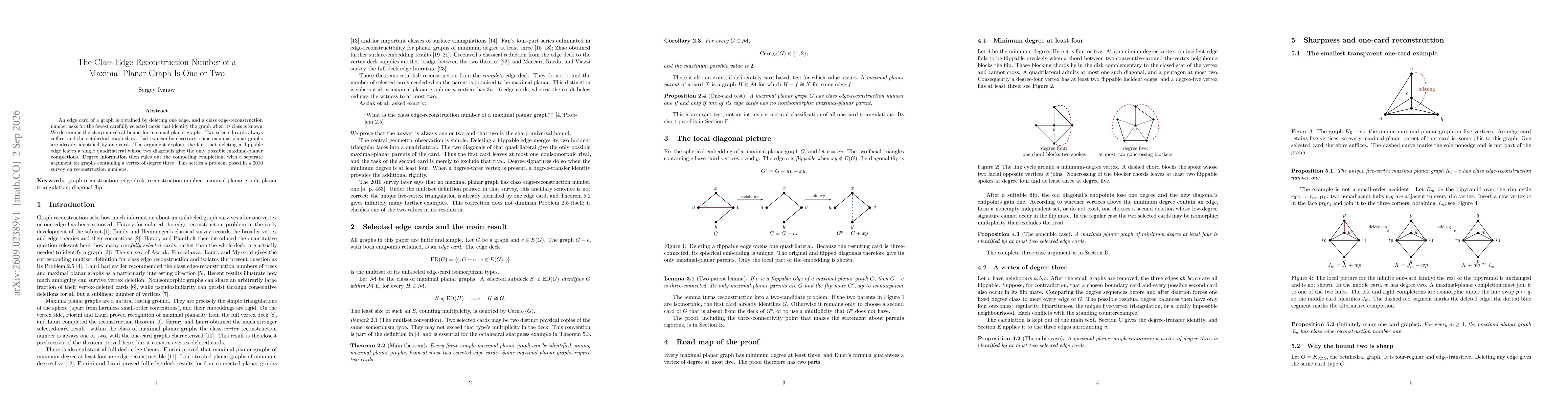 Thumbnail for The Class Edge-Reconstruction Number of a Maximal Planar Graph Is One or Two