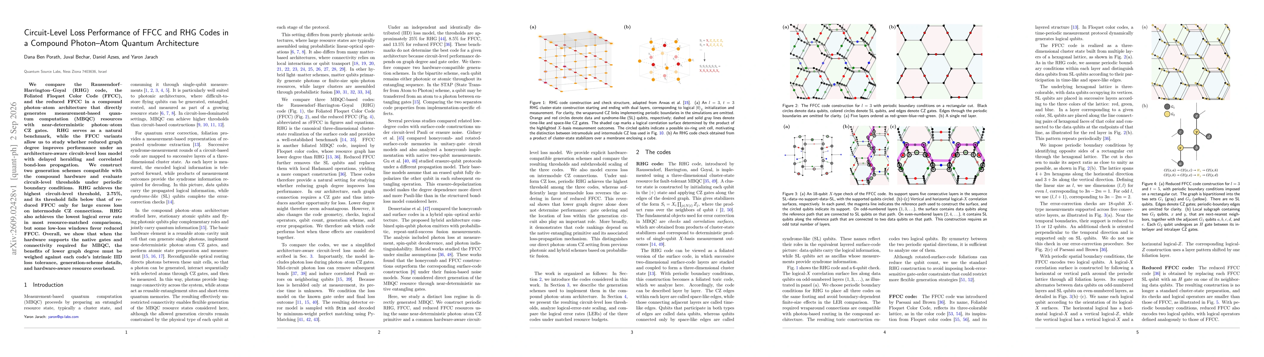 Thumbnail for Circuit-Level Loss Performance of FFCC and RHG Codes in a Compound Photon-Atom Quantum Architecture