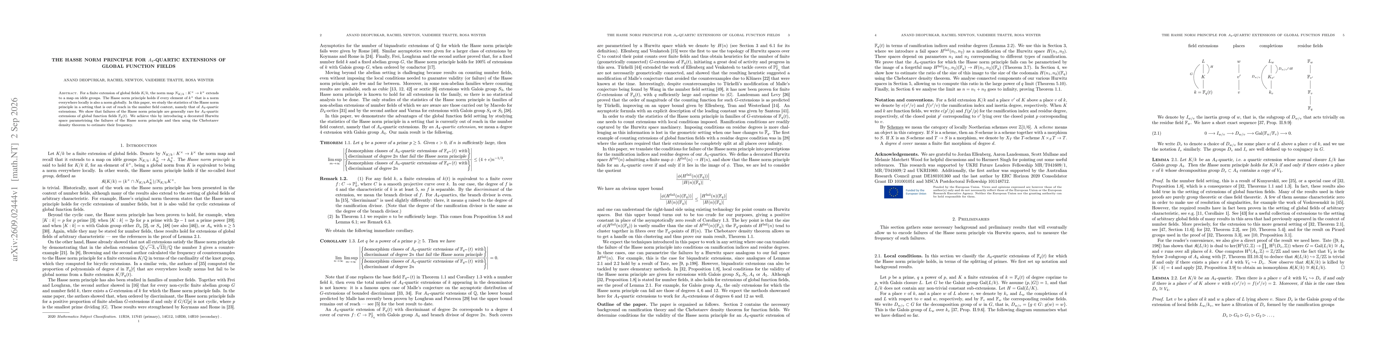 Thumbnail for The Hasse norm principle for $A_4$-quartic extensions of global function fields