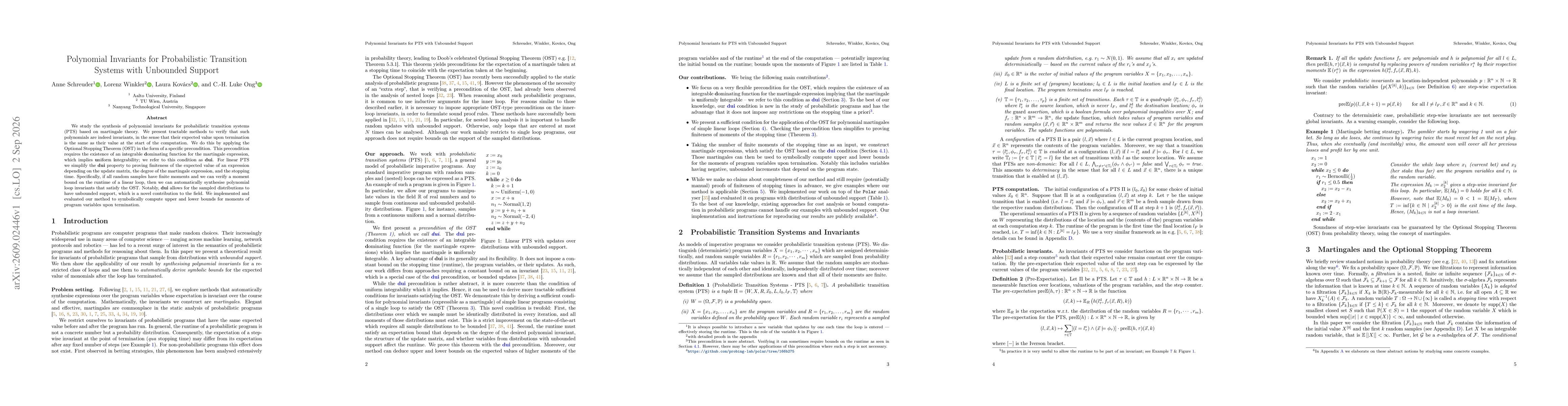 Thumbnail for Polynomial Invariants for Probabilistic Transition Systems with Unbounded Support