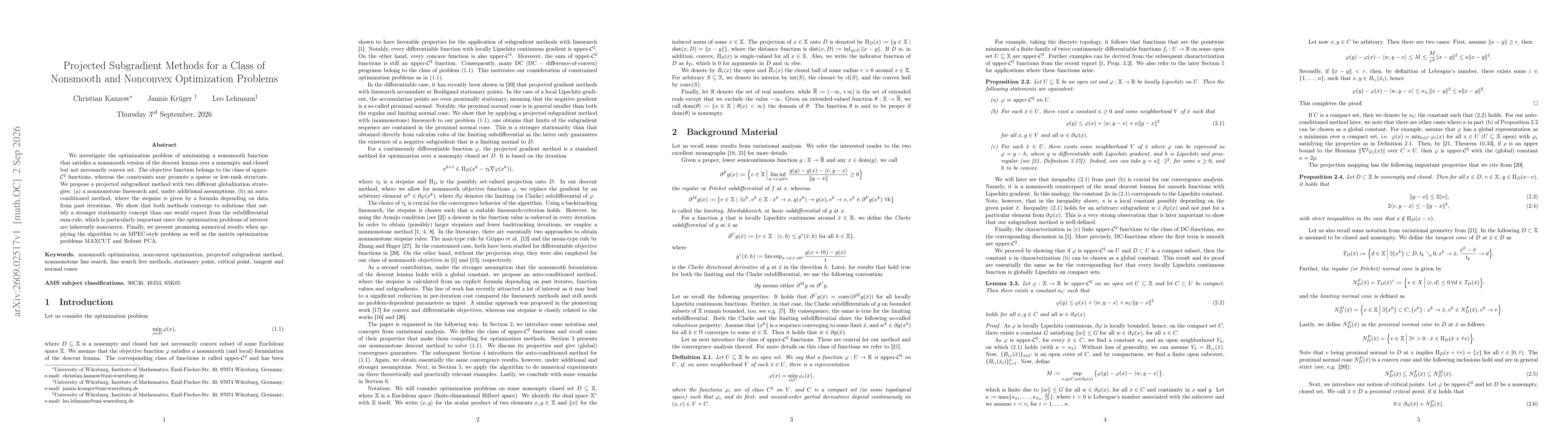 Thumbnail for Projected Subgradient Methods for a Class of Nonsmooth and Nonconvex Optimization Problems