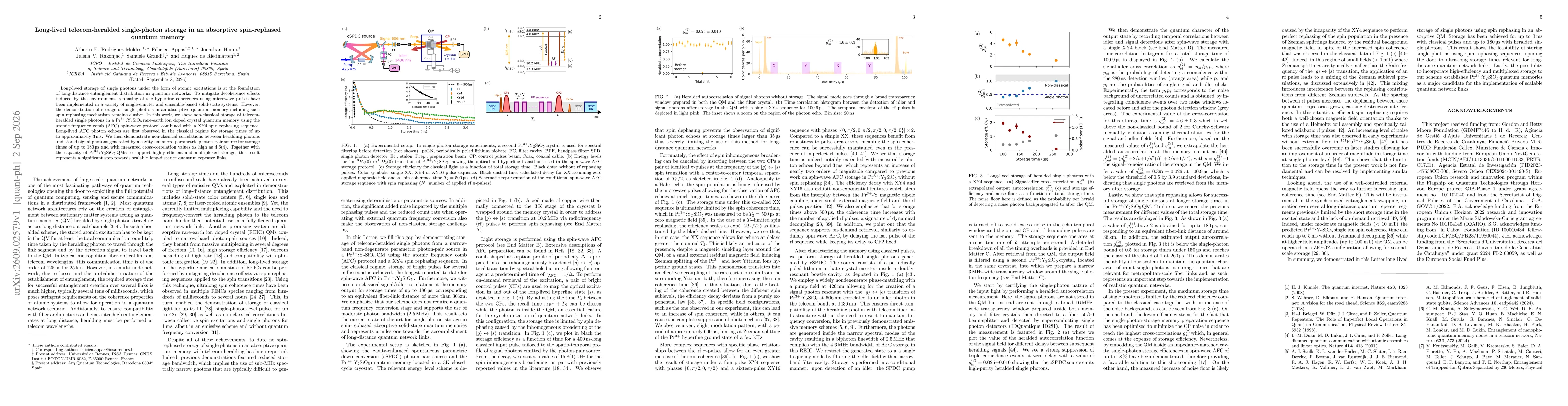 Thumbnail for Long-lived telecom-heralded single-photon storage in an absorptive spin-rephased quantum memory