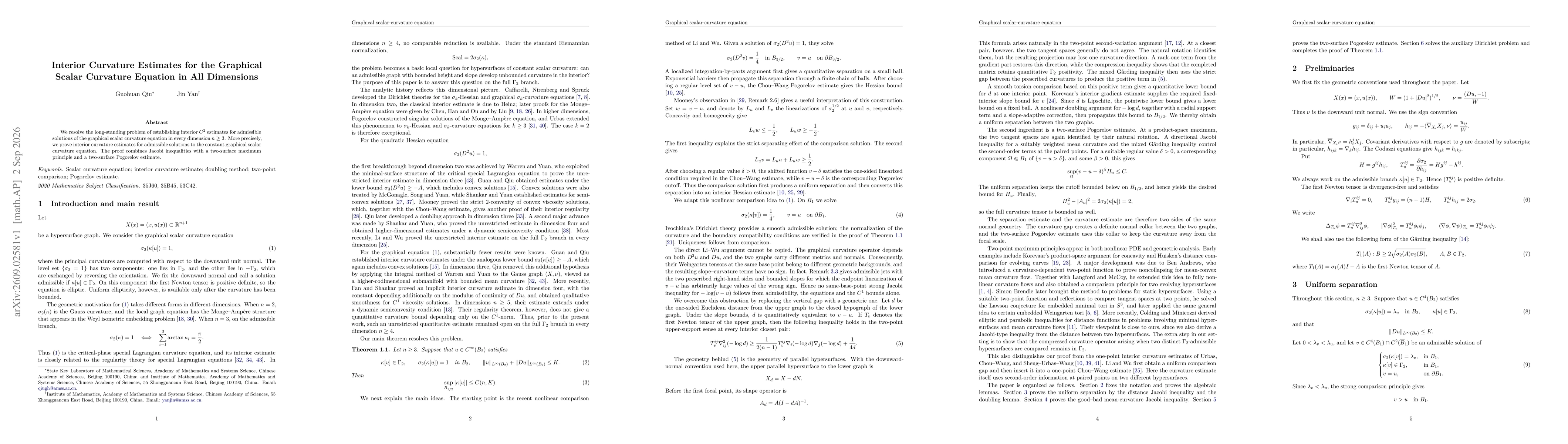 Thumbnail for Interior Curvature Estimates for the Graphical Scalar Curvature Equation in All Dimensions