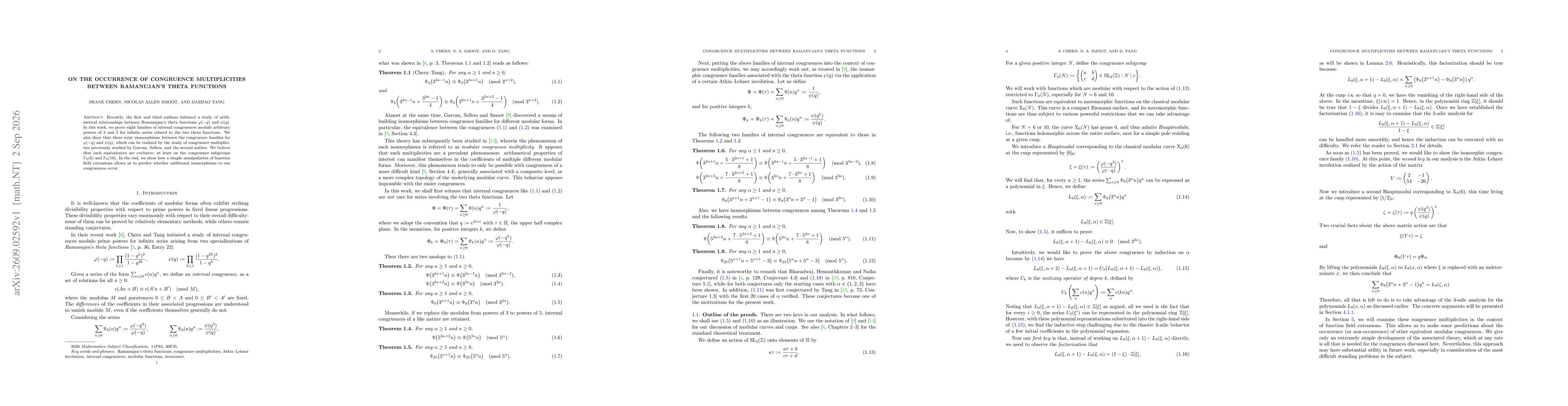 Thumbnail for On the occurrence of congruence multiplicities between Ramanujan's theta functions