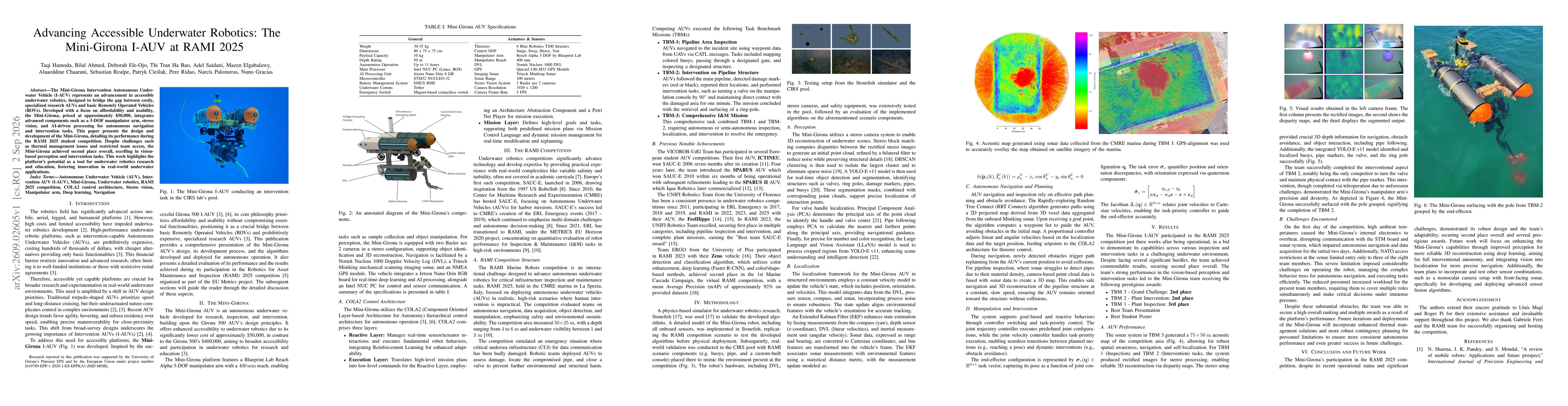 Thumbnail for Advancing Accessible Underwater Robotics: The Mini-Girona I-AUV at RAMI 2025