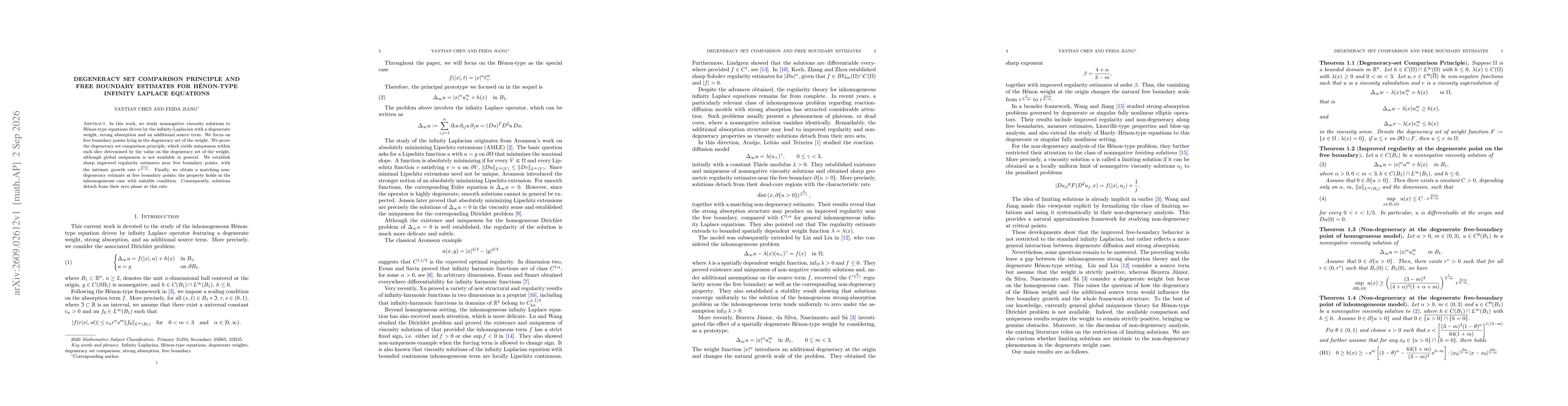 Thumbnail for Degeneracy Set Comparison Principle and Free Boundary Estimates for Hénon-type Infinity Laplace equations