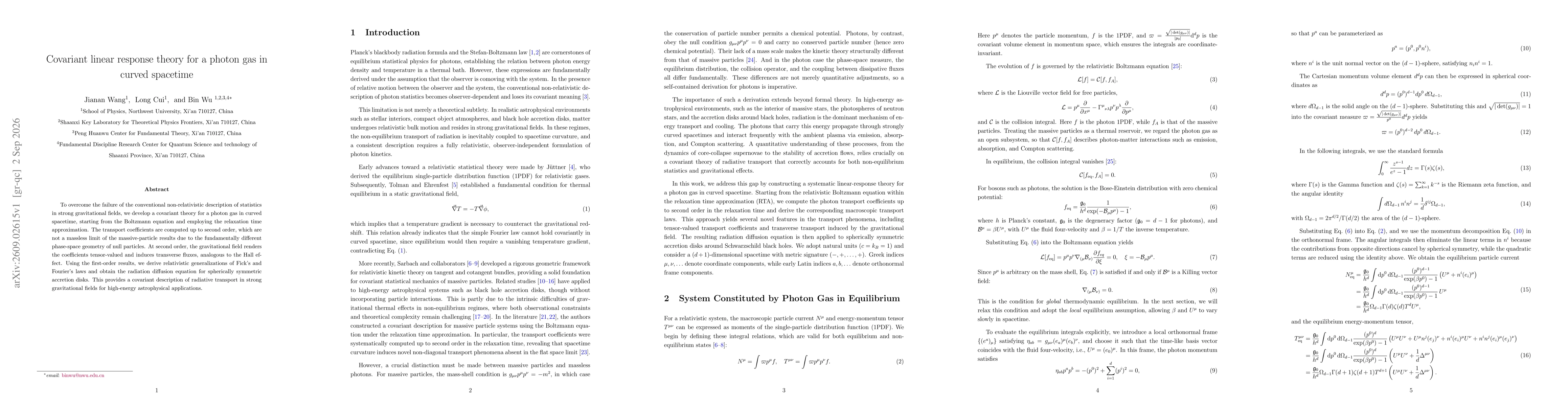 Thumbnail for Covariant linear response theory for a photon gas in curved spacetime