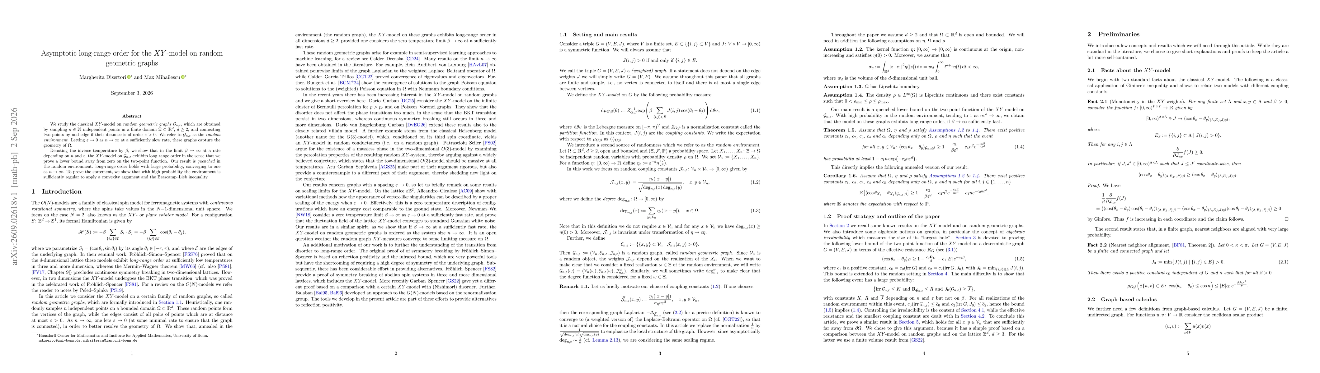 Thumbnail for Asymptotic long-range order for the XY-model on random geometric graphs